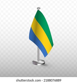 Flag of Gabon. Vector illustration of a flag with flagpole on a transparent background (PNG).