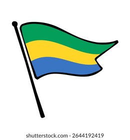 Bandeira do Gabão. Design de ícone de ilustração de vetor da bandeira do Gabão no estilo desenhado à mão. Bandeira de mastro flutuante.