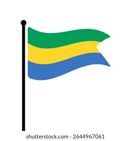 Bandeira do Gabão. Design de ícone de ilustração de vetor da bandeira do Gabão. Bandeira de mastro flutuante.