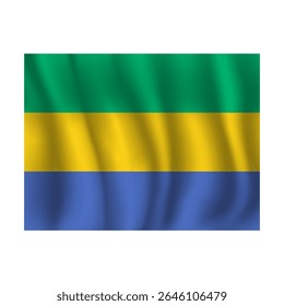 Bandeira do Gabão ondulada flui ao vento, com dobras 3d