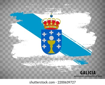 Flag of Galicia  brush strokes. Flag Autonomous Community Galicia  on transparent background for your web site design, app, UI. Kingdom of Spain. Stock vector.  EPS10.