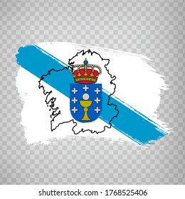 Flagge Galiciens aus Pinselstrichen. Blank map of Galicia. Königreich Spanien. Hochwertige Karte und Flagge Valencia für Ihr Webdesign, Logo, App auf transparentem Hintergrund.  EPS10