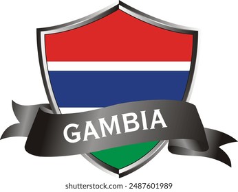 Flag of gambia as around the metal silver shield with gambia flag