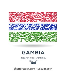 Flag of Gambia ,Contain Random Arabic calligraphy Letters Without specific meaning in English ,Vector illustration