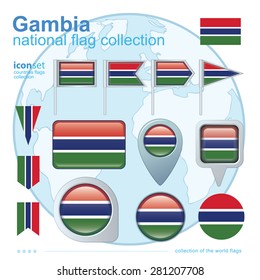  Flag of Gambia, icon collection, vector illustration