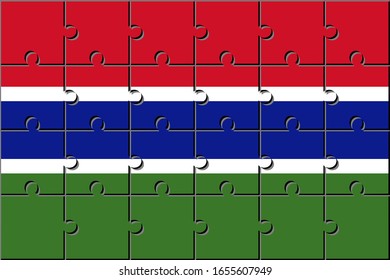 Flag of gambia made with jigsaw puzzle pieces