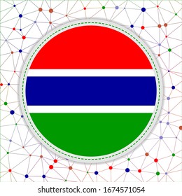 Flagge von Gambia mit Netzwerkhintergrund. Gambia Schild. Illustration der strahlenden Vektorillustration.