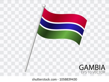 Flag of GAMBIA with flag pole waving in wind.Vector illustration