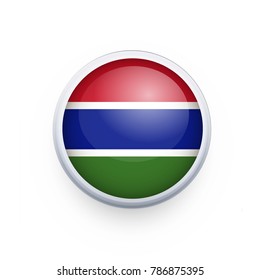 Flag of Gambia as round glossy icon. Button with Gambia flag. National flag for country of Gambia isolated, banner vector illustration. Vector illustration eps10.
