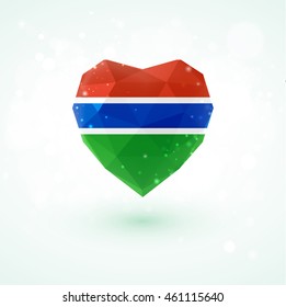 Flag of Gambia in shape of diamond glass heart in triangulation style for info graphics, greeting card, celebration of Independence Day, printed materials