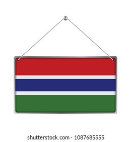 Flag of Gambia. The symbol of the state in the pennant hanging on the rope, 
rectangle hanging. Vector Illustration EPS10. White Background.