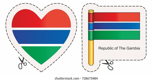Flag of the Gambia. Vector cut sign here, isolated on white. Can be used for design, stickers, souvenirs.
