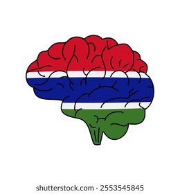 Flag of Gambia. Vector illustration of a combination of a human brain with a country flag on a white background.