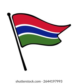 Bandeira da Gâmbia. Design de ícone de ilustração de vetor da bandeira da Gâmbia no estilo desenhado à mão. Bandeira de mastro flutuante.