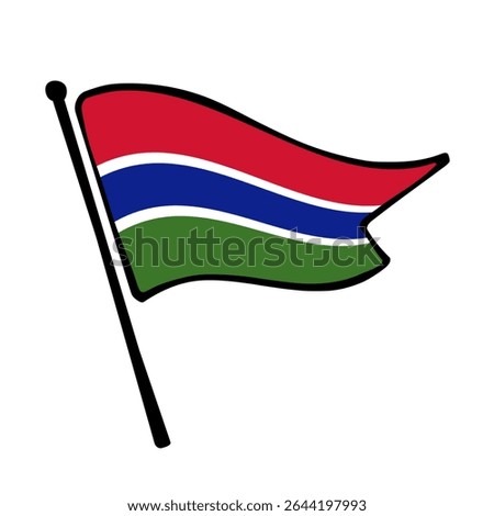 Flag of Gambia. Gambia flag vector illustration icon design in the hand-drawn style. Fluttering flagpole flag.