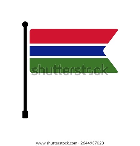 Flag of Gambia. Gambia flag vector illustration icon design. Flagpole flag icon.