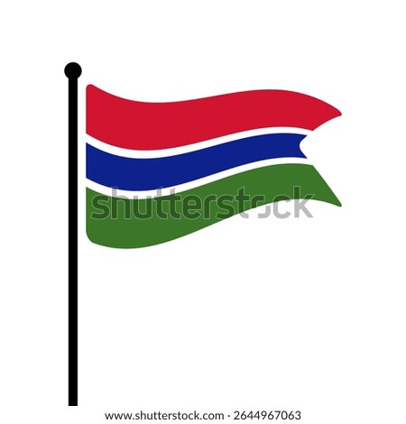 Flag of Gambia. Gambia flag vector illustration icon design. Fluttering flagpole flag.