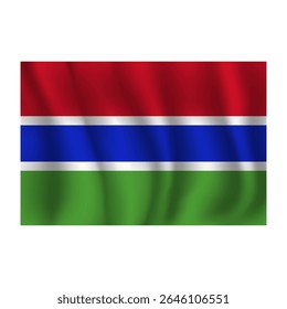 Bandeira da Gâmbia ondulada flui ao vento, com dobras 3d