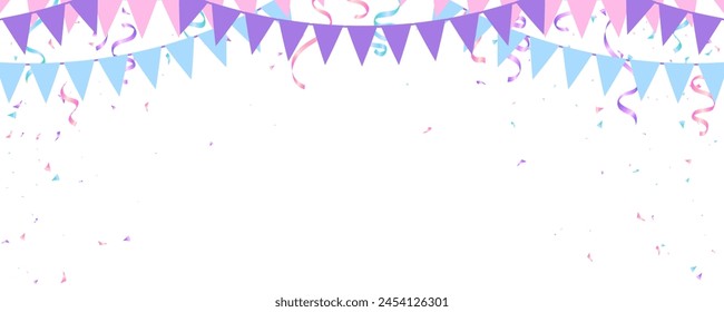 Flag garland and confetti ribbon pastel celebration frame banner party holiday vector. congratulation, mother, father