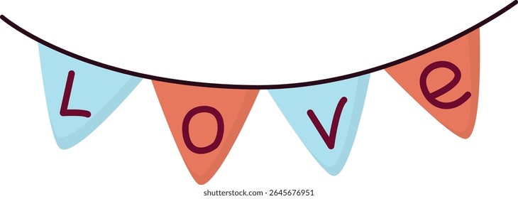 Flag garland with the inscription love. Valentine's day decoration isolated on white