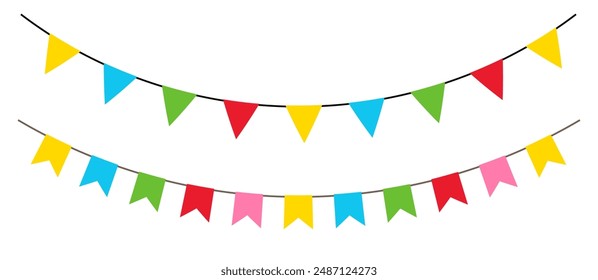 Flag garlands. Colored carnival garland of triangular flags. Vector illustration