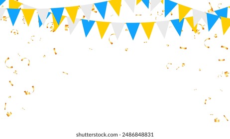 Guirnaldas de la bandera y fondo aislado del elemento del adorno del confeti que cae para el cumpleaños, partido, festival