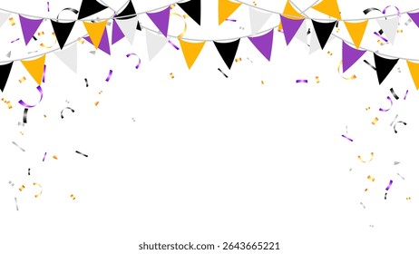 Bandeira guirlandas e caindo confete isolado fundo ornamento para aniversário, festa, festival, evento, feira, aniversário