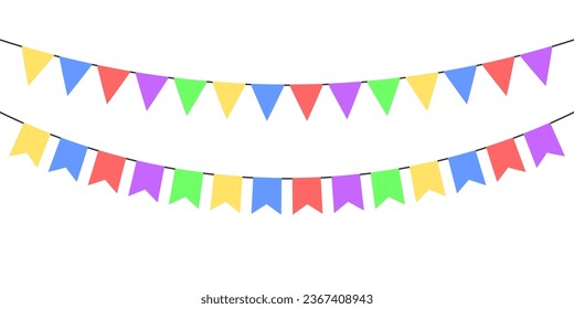 Marismas de bandera. Abundancia festiva. Banderas triangulares. Decoración de cumpleaños. Decoración de fondo para la celebración. Colorido, de color plano. Signo aislado del vector.