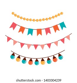 Flag garlands and glow light garlands. Festive Vector illustration