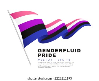 The flag of gender fluid pride hangs on a flagpole and flutters in the wind. A colorful logo of one of the LGBT flags. Sexual identification. Vector illustration on a white background.