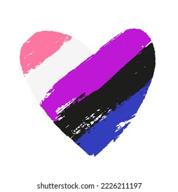 La bandera del género fluye orgullo en la forma de un corazón grande. Un colorido logo de una de las banderas LGBT. Identificación sexual. Ilustración vectorial en un fondo blanco.