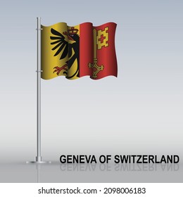 Flag of Geneva of Switzerland flying on a flagpole stands on the table. Vector illustration