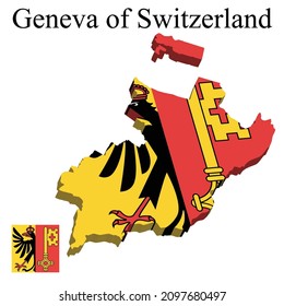 Flag of Geneva of Switzerland on map on white background. Vector illustration