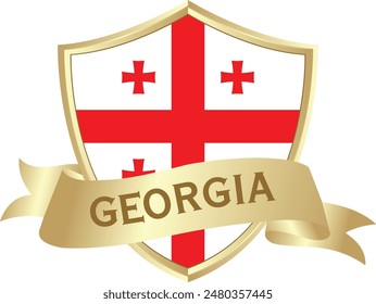 Flag of georgia as around the metal gold shield with georgia flag