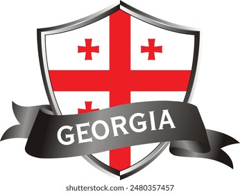 Flag of georgia as around the metal silver shield with georgia flag