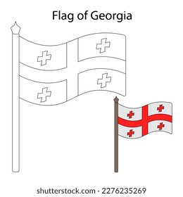 Flag of Georgia. Color the flag according to the given example. Vector illustration. Coloring book for children. The fabric canvas is decorated with five crosses. The national symbol of the state 
