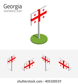 Flag of Georgia (country), vector set of isometric flat icons, 3D style, different views. 100% editable design elements for banner, website, presentation, infographic, poster, card, collage. Eps 10