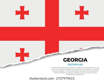 Flagge von Georgien. Creative Torn Paper Edge Effect auf transparentem Hintergrund mit gezackten Unregelmäßigkeiten. Ein dreidimensionales Erscheinungsbild mit realistischen Schatten, als ob es gerissen worden wäre, um eine weiße Oberfläche unter