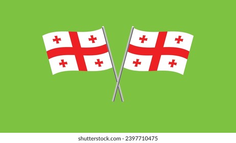 Flag of Georgia, Georgia cross flag design. Georgia cross flag isolated on green background. Vector Illustration of crossed Georgia flags.