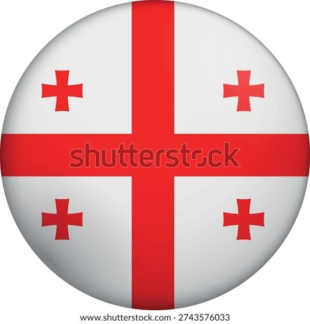 Flag of Georgia. Glossy circular flag. Button appearance. 3D Icon Design with depth. Professional, tactile look. Perfect for representing national identity in digital interfaces and perfect for websites