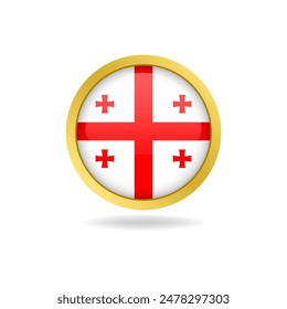 Flag of Georgia with golden frame circle round glossy button vector design