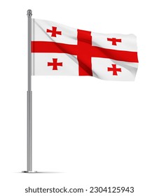 Flag of Georgia on flagpole isolated on white background. EPS10 vector