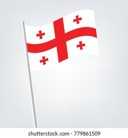 Flag of Georgia on a pole, Vector illustration,The national flag of Georgia on a pole. The wavy fabric. The sign and symbol of the country. Realistic vector.