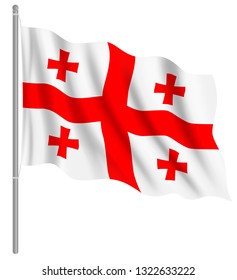 Flag of Georgia with flag pole waving in wind. Vector illustration