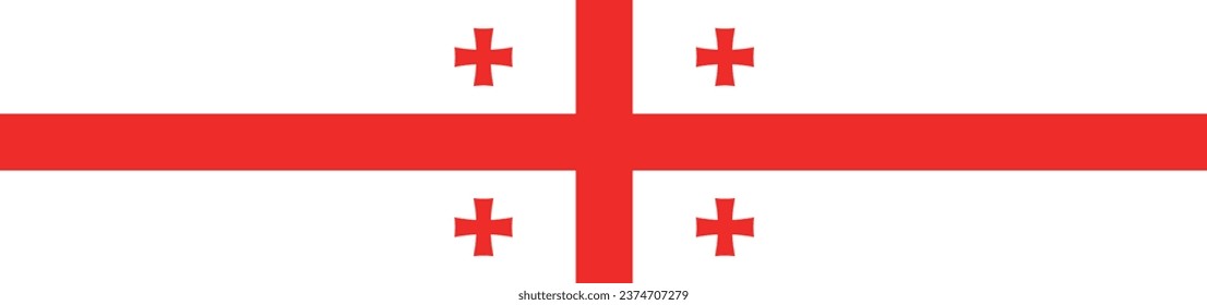The flag of Georgia. Rectangle icon. Flag icon. Standard color. A long banner. Computer illustration. Digital illustration. Vector illustration.