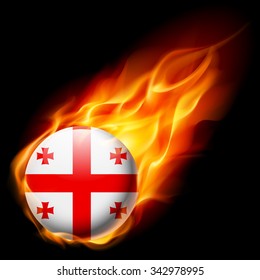 Flag of Georgia as round glossy icon burning in flame