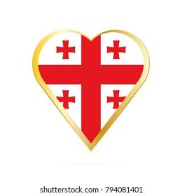 Flag of Georgia in the shape of Heart, symbol of Love Gold version.