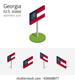 Flag of Georgia (State of Georgia, USA), vector set of isometric flat icons, 3D style, different views. Editable design element for banner, website, presentation, infographic, poster, map. Eps 10