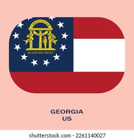 Flag of Georgia, Flag of USA state Georgia Vector Illustration, FloGeorgia ida flag in the rounded corner, Button style Georgia flag, USA.