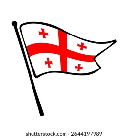 Bandeira da Geórgia. Design de ícone de ilustração de vetor da bandeira da Geórgia no estilo desenhado à mão. Bandeira de mastro flutuante.